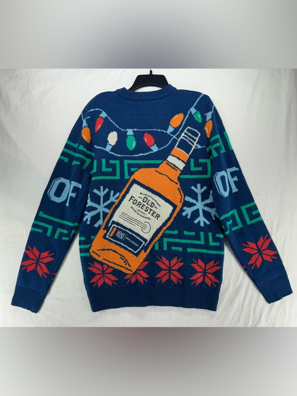 Old Forester Bourbon Festive Blue Crewneck Christmas‎ Sweater Size M - Picture 3 of 7